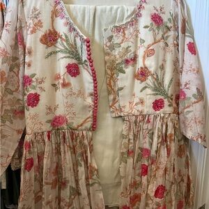 Paulmi & Harsh Floral Embroidered Button-Front Boho Jacket and Pants